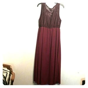 Burgundy lace and chiffon dress